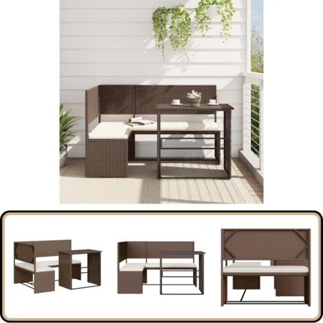 Gartensofa in L-Form mit Tisch und Kissen Braun Poly Rattan - Gartensofa - Outdoor Möbel - Lounge Set - Terrassenmöbel - Rattan Gartenmöbel