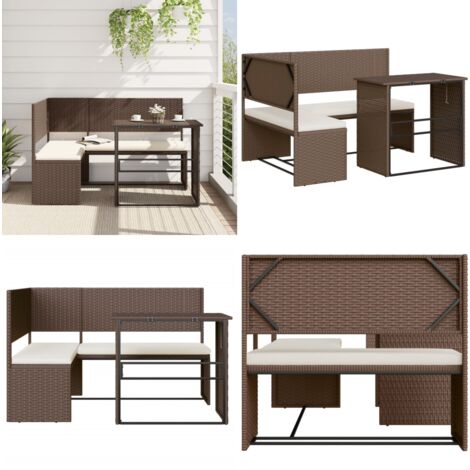 Gartensofa in L-Form mit Tisch und Kissen Braun Poly Rattan - Gartensofa - Outdoor Möbel - Lounge Set - Terrassenmöbel - Rattan Gartenmöbel - Home & Living
