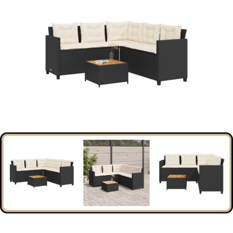 Gartensofa in L-Form mit Tisch und Kissen Schwarz Poly Rattan - Gartensofa - Outdoor-Möbel - Lounge Set - Rattan-Sofa - Gartenlounge