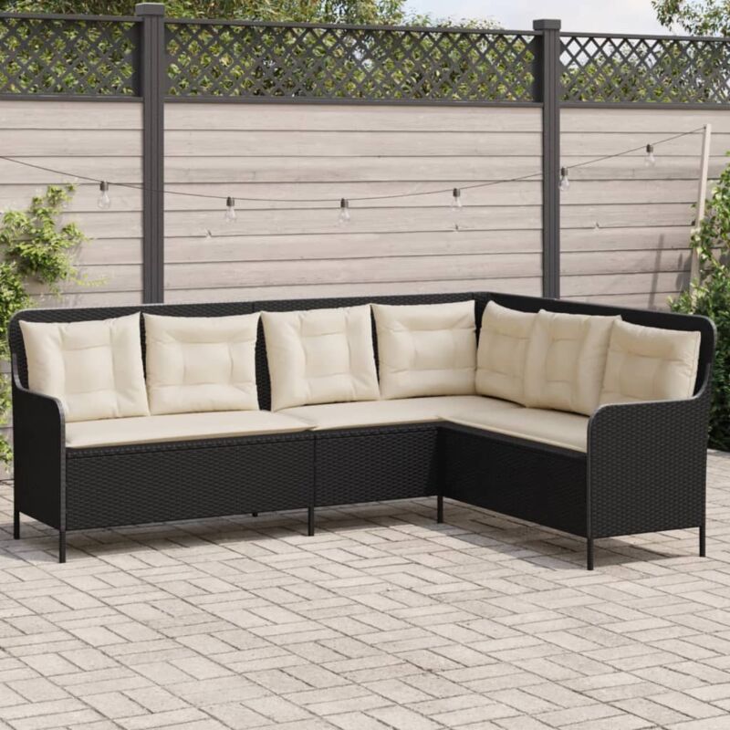 Gartensofa In L-form Mit Kissen Schwarz Poly Rattan - Vidaxl