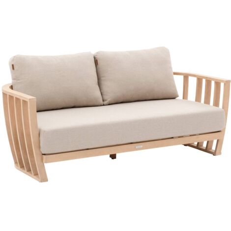 Gartensofa Lemindo eukalyptus &amp beige 3-Sitzer aus Polyester und Eukalyptusholz - Hespéride