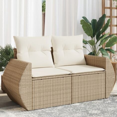 Gartensofa mit Kissen 2-Sitzer Beige Poly Rattan vidaXL560981