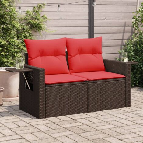 Gartensofa mit Kissen 2-Sitzer Braun Poly Rattan vidaXL
