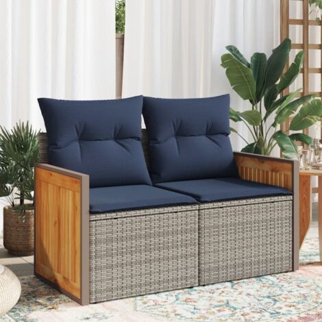 Gartensofa mit Kissen 2-Sitzer Grau Poly Rattan vidaXL