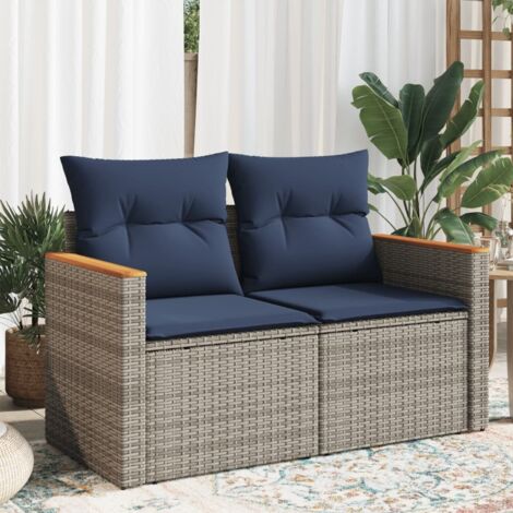 Gartensofa mit Kissen 2-Sitzer Grau Poly Rattan vidaXL