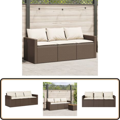 Gartensofa mit Kissen 3-Sitzer Braun Poly Rattan - Outdoor Möbel - Gartensofa - 3-Sitzer Sofa - Rattan Sofa - Gartenlounge