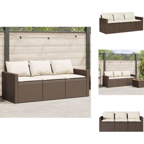 Gartensofa mit Kissen 3-Sitzer Braun Poly Rattan - Outdoor Möbel - Gartensofa - 3-Sitzer Sofa - Rattan Sofa - Gartenlounge