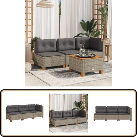 Gartensofa mit Kissen 3-Sitzer Grau Poly Rattan - Gartensofa - Outdoor Möbel - Gartenmöbel - Lounge Set - Rattan Gartenmöbel