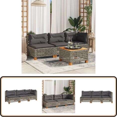Gartensofa mit Kissen 3-Sitzer Grau Poly Rattan - Outdoor Möbel - Gartenmöbel - Gartensofa - Lounge Set - Esszimmergarnitur