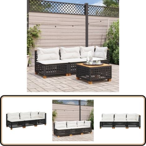 Gartensofa mit Kissen 3-Sitzer Schwarz Poly Rattan - Gartensofa - Outdoor Möbel - Gartenmöbel - Lounge Set - Esszimmerset