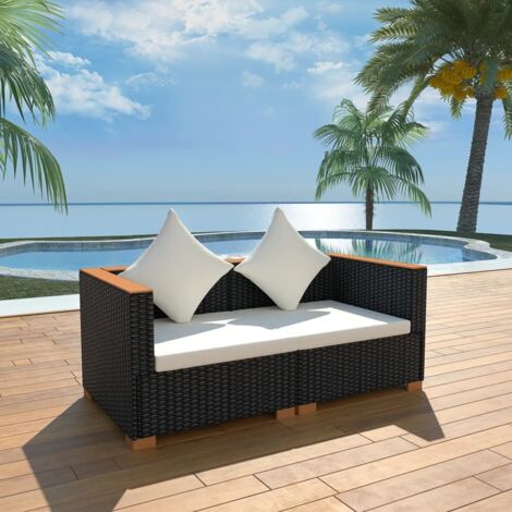 Gartensofa Poly Rattan Schwarz vidaXL