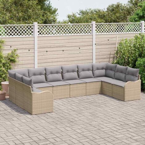 Gartensofa-set 10 pcs Beige und Hellgrau Poly-Rattan vidaXL