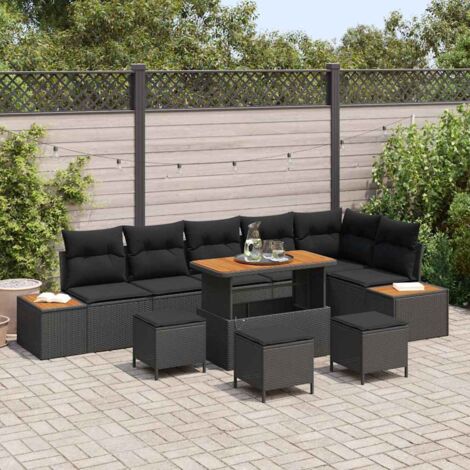 Gartensofa-set 10 pcs Schwarz Poly-Rattan vidaXL