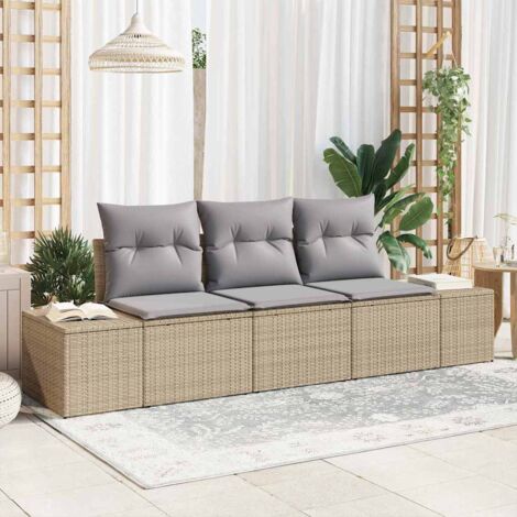 Gartensofa-set 3 pcs Beige und Hellgrau Poly-Rattan vidaXL