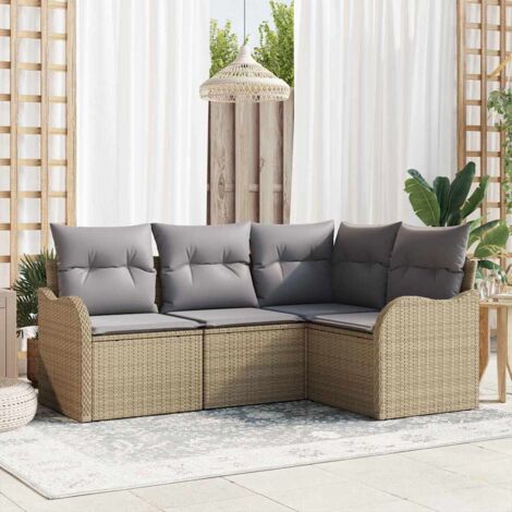 Gartensofa-set 4 pcs Beige Poly-Rattan vidaXL