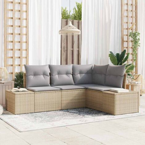 Gartensofa-set 4 pcs Beige Poly-Rattan vidaXL
