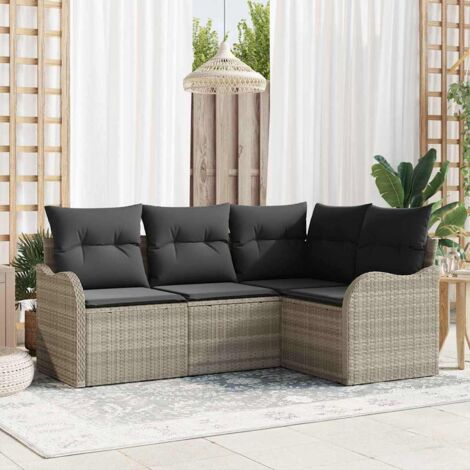 Gartensofa-set 4 pcs Hellgrau Poly-Rattan vidaXL