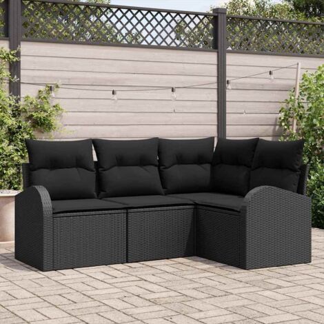 Gartensofa-set 4 pcs Schwarz Poly-Rattan vidaXL