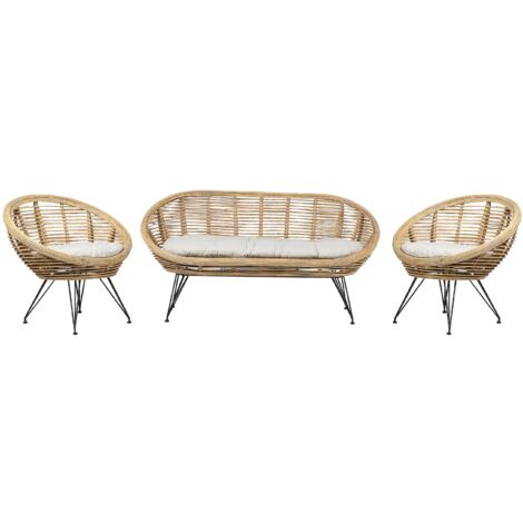 Gartensofa Set 4-Sitzer MARATEA Rattan Naturfarben