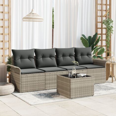 Gartensofa-set 5 pcs Hellgrau und Dunkelgrau Poly-Rattan vidaXL