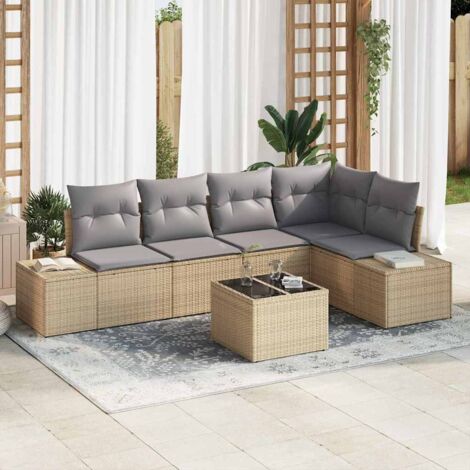 Gartensofa-set 6 pcs Beige Poly-Rattan vidaXL