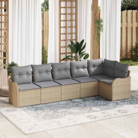 Gartensofa-set 6 pcs Beige Poly-Rattan vidaXL