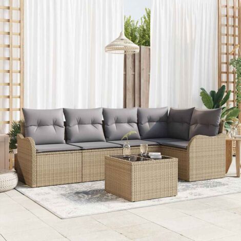Gartensofa-set 6 pcs Beige Poly-Rattan vidaXL