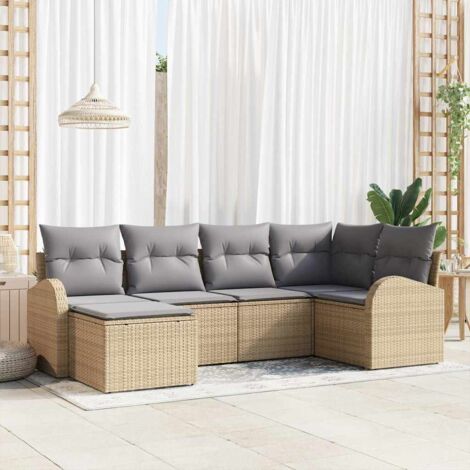 Gartensofa-set 6 pcs Beige Poly-Rattan vidaXL