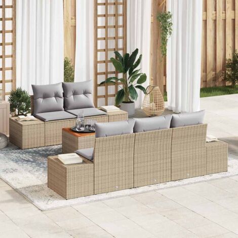 Gartensofa-set 6 pcs Beige und Hellgrau Poly-Rattan vidaXL