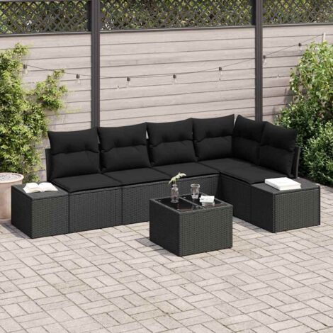 Gartensofa-set 6 pcs Schwarz Poly-Rattan vidaXL
