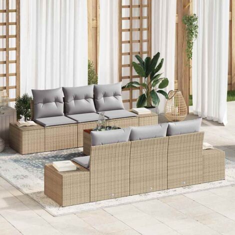Gartensofa-set 7 pcs Beige und Hellgrau Poly-Rattan vidaXL