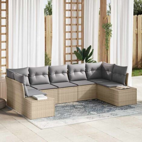 Gartensofa-set 7 pcs Beige und Hellgrau Poly Rattan vidaXL