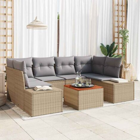 Gartensofa-set 7 pcs Beige und Hellgrau Poly-Rattan vidaXL