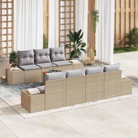 Gartensofa-set 8 pcs Beige und Hellgrau Poly-Rattan vidaXL