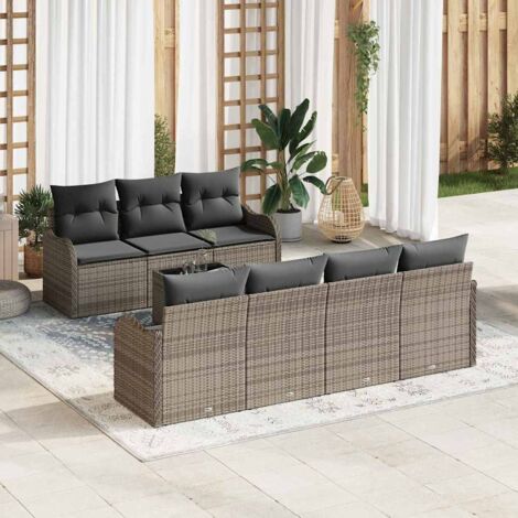 Gartensofa-set 8 pcs Grau Poly-Rattan und Stahl und Glas vidaXL