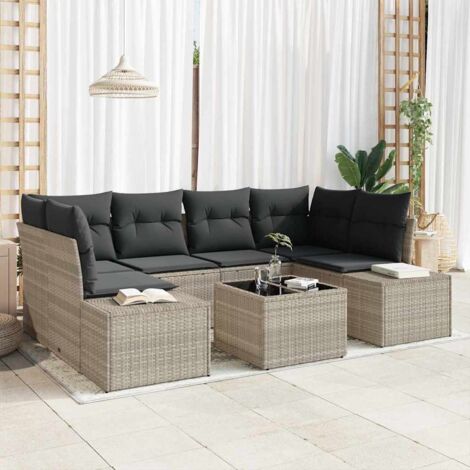 Gartensofa-set 8 pcs Hellgrau und Dunkelgrau Poly-Rattan vidaXL