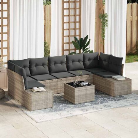 Gartensofa-set 8 pcs Hellgrau und Dunkelgrau Poly-Rattan vidaXL