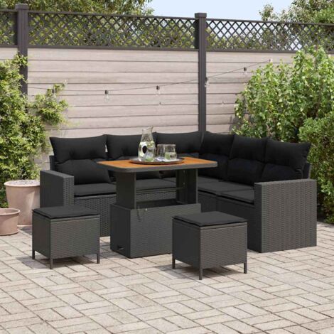 Gartensofa-set 8 pcs Schwarz Poly-Rattan vidaXL