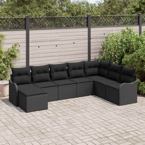 Gartensofa-set 8 pcs Schwarz Poly-Rattan vidaXL