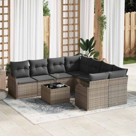 Gartensofa-set 9 pcs Grau Poly-Rattan und Stahl und Glas vidaXL
