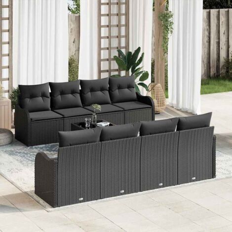 Gartensofa-set 9 pcs Schwarz Poly-Rattan und Stahl und Glas vidaXL