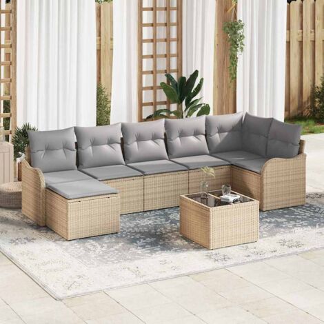 Gartensofa-set Beige Poly-Rattan vidaXL