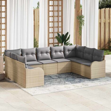 Gartensofa-set Beige Poly-Rattan vidaXL