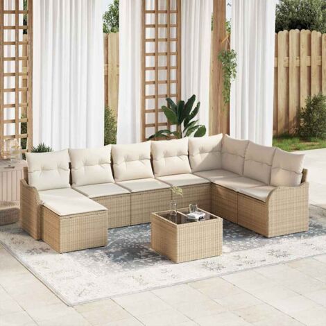 Gartensofa-set Beige Poly-Rattan vidaXL