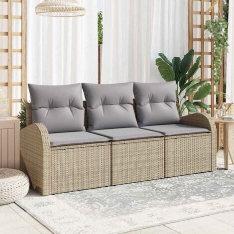 Gartensofa-set Beige Poly-Rattan vidaXL