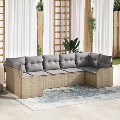 Gartensofa-set Beige Poly-Rattan vidaXL