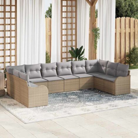Gartensofa-set Beige Poly-Rattan vidaXL