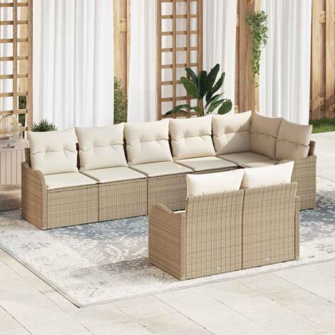 Gartensofa-set Beige Poly-Rattan vidaXL