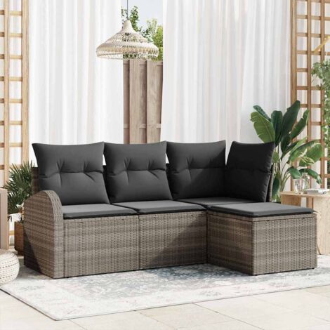 Gartensofa-set Grau Poly-Rattan vidaXL
