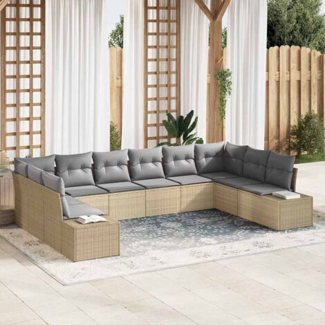 Gartensofa-set mit Kissen 10 pcs Beige und Hellgrau Poly Rattan vidaXL
